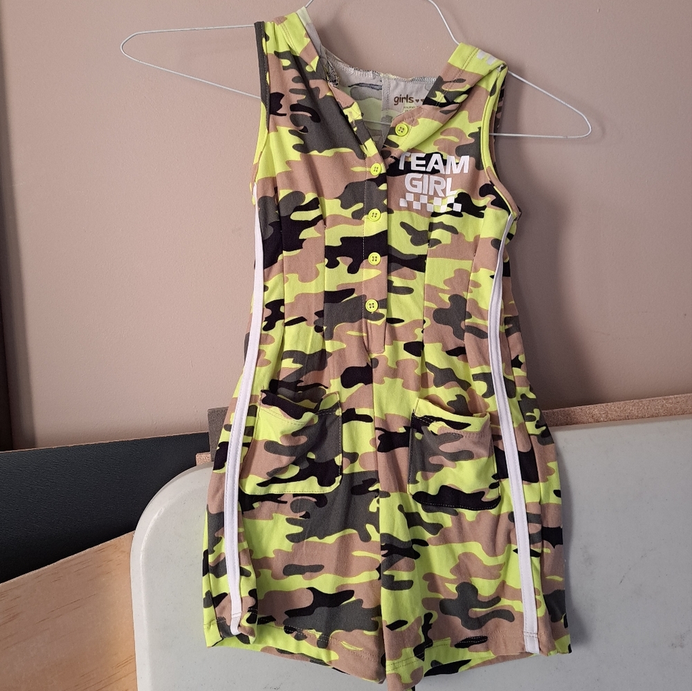 Girls Neon Camo Team Girl Romper sz 6X
